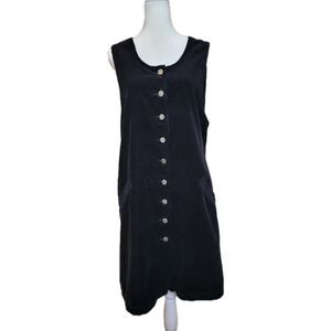 VTG Sonoma Corduroy Pinafore Dress Womens XL Black Button Front Short Academia